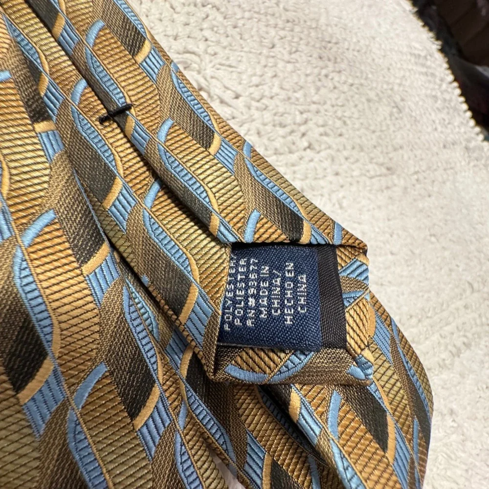 Vintage Stafford Tie Gold Blue Geometric Business Formal Necktie Abstract Casual